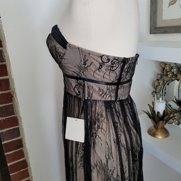 Lulu's Amorous Attitude Black Lace Bustier Strapless Maxi Dress Small - Picture 4 of 10